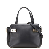 サルヴァトーレフェラガモ ガンチーニ ハンドバッグ ショルダーバッグ 2WAY AQ-21 0167 ブラック レザー レディース Salvatore Ferragamo 【中古】